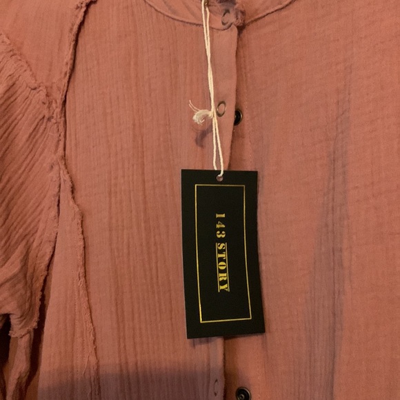 FabuPlus Linen Jacket/shirt with snaps and raw edge collar and sleeve - Mauve - Picture 6 of 7